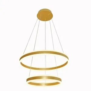 Pendente Dcd03002 com 2 Anéis 40-60CM 126W 3000K Luz Direta e Indireta Dourado Casa Chafariz Pendente Dcd03002 2 Anéis 40-60CM 126W 3000K Luz Direta e Indireta Dourado Casa Chafariz