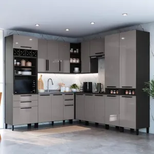 Cozinha Modulada Completa Fidelitá Mônaco 9 Peças 519cm 17 Portas 4 Gavetas Sem Tampo Chumbo/titânio