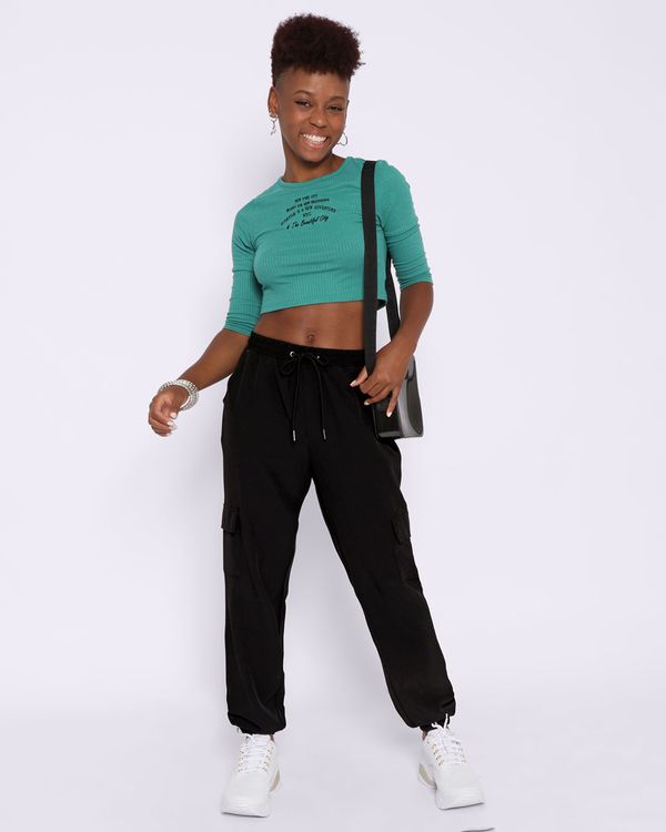Calça Feminina Jogger Com Bolso Cargo Preta G