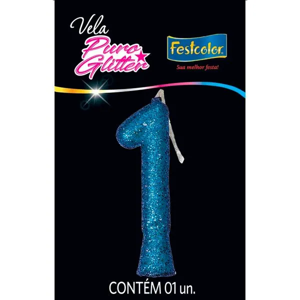 Vela Puro Glitter Nº1 Festcolor Azul (MP)