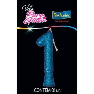 Vela Puro Glitter Nº1 Festcolor Azul (MP)