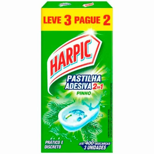 Pastilha Adesiva Sanitária Harpic 2em1 Pinho 9g Leve 3 Pague 2