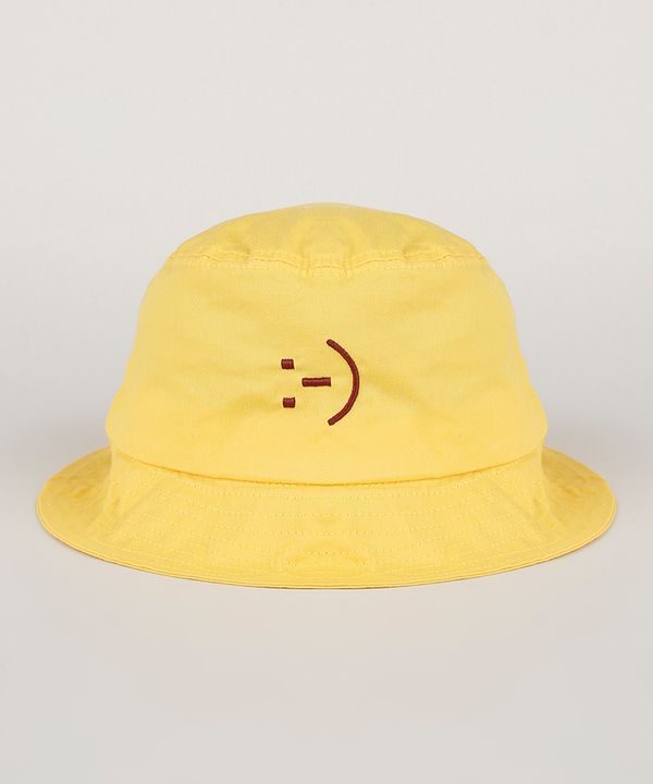 Chapéu de Sarja Masculino Bucket com Bordado Amarelo Claro Único