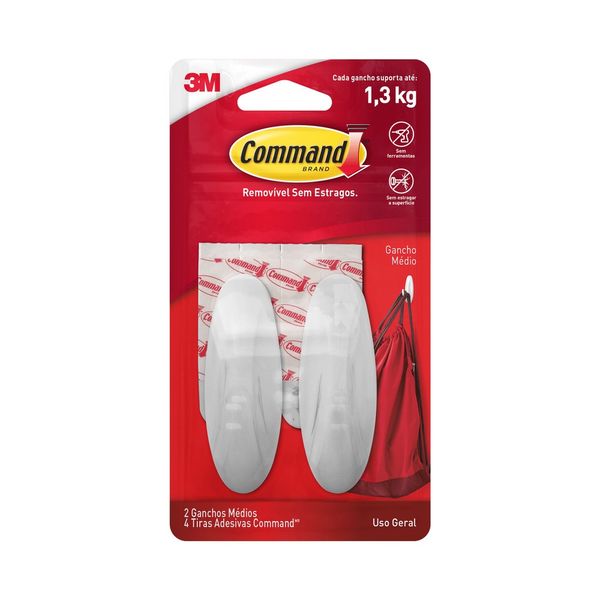 Gancho Adesivo médio 2 peças plástico branco Design Utilidade 3M Command™
