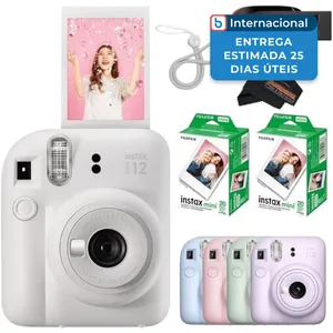 Câmera Fujifilm Instax Mini 12 Com 40 Folhas, Pano De Microfiba Para Limpeza E Cordão De Segurança Branco A-MBI