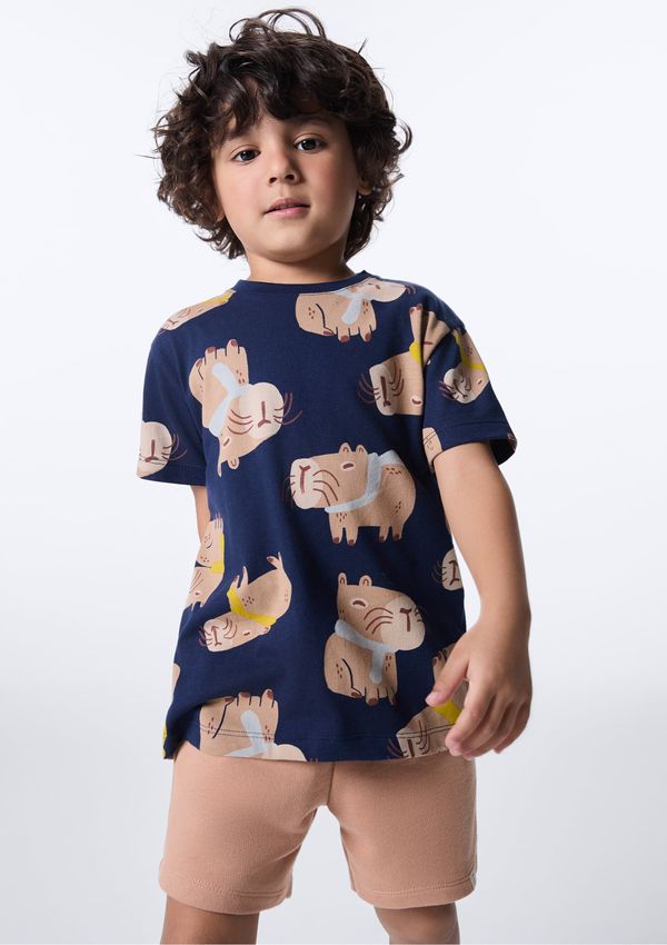 Shorts Infantil Menino Reto Cós Elástico - Bege 004