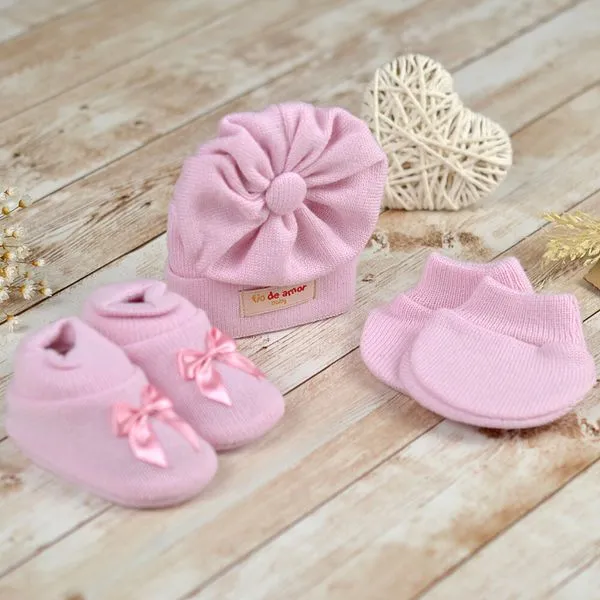 Kit Sapatos Luvas e Touca 1005 - Tam. RN Rosa