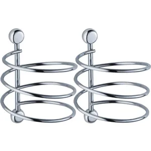Kit 2 Suportes Porta Secador de Cabelo Espiral Cromados Acessórios para Banheiro Parede