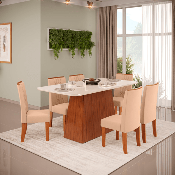 Conjunto Sala de Jantar Dulce MDF 6 Cadeiras 160X80 Freijó / Off White