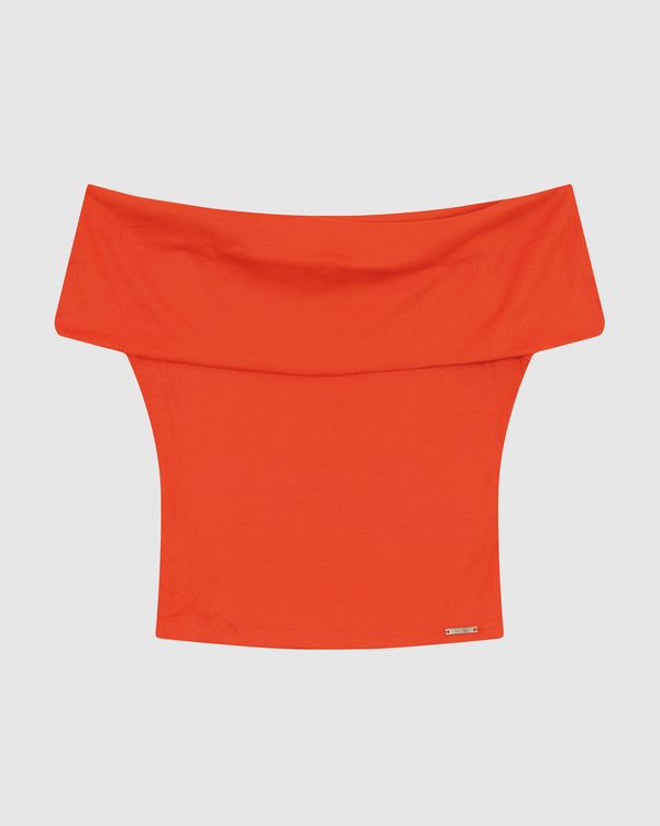 Blusa Justa Feminina Decote Ombro A Ombro Em Malha Viscose Canelada - ENFIM Laranja - M
