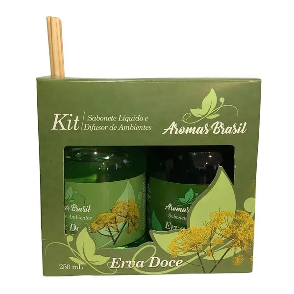 Kit Difusor de Ambiente E Sabonete Líquido Aromas Brasil Erva Doce 250ml Ref.273 Amazônia Aromas