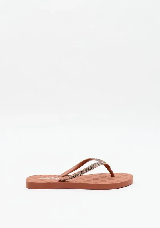 Chinelo Com Tira De Brilho E Logo Marrom 35