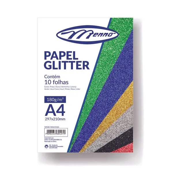 Bloco de Papel Glítter A4 10 Folhas Coloridas 180g MP212 - Menno