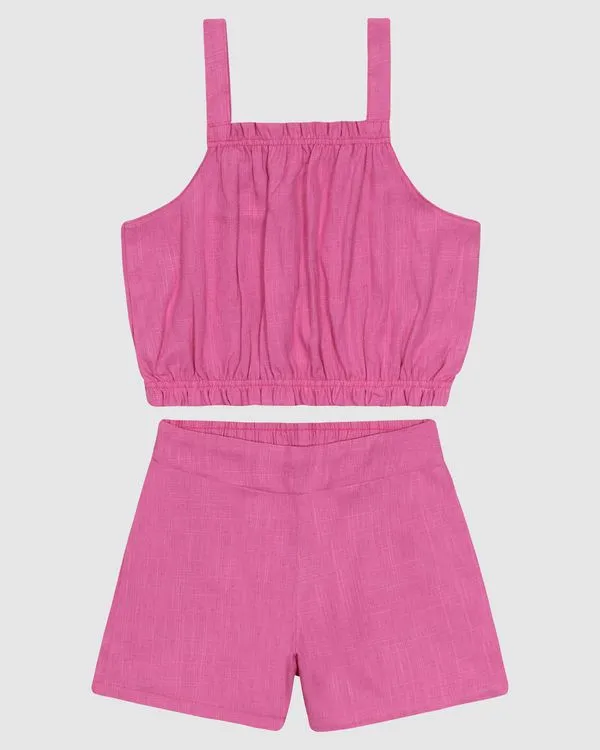 Conjunto Menina Regata E Shorts Em Viscolinho - Carinhoso Rosa - 14