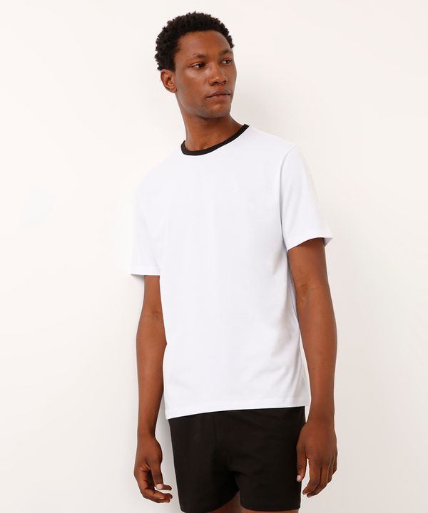 pijama curto de algodão básico bicolor branco P