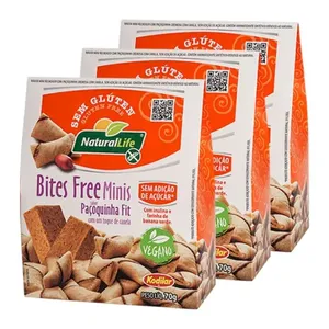 Bites Free Minis Paçoquinha Fit Zero Açúcar, Zero Glúten, Vegano Natural Life contendo 3 caixas com 70g cada