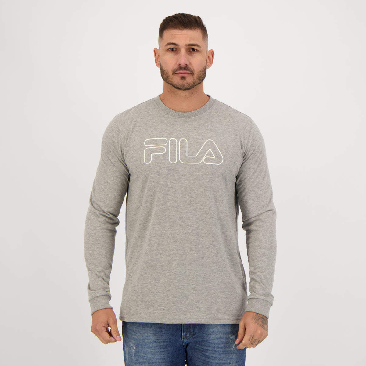 Camiseta Fila Letter Outline Manga Longa Mescla