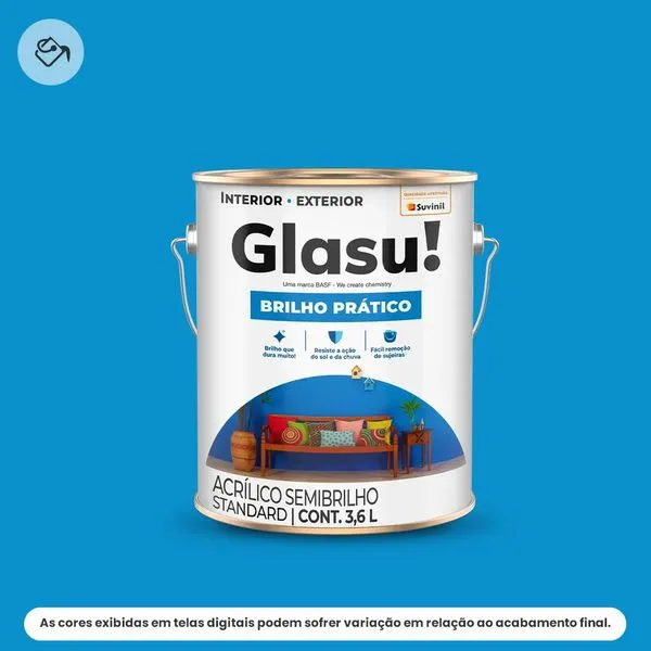 Tinta Acrílica Standard Semibrilho Glasu Suvinil 3,6L Brilho Prático Oceano (MP)