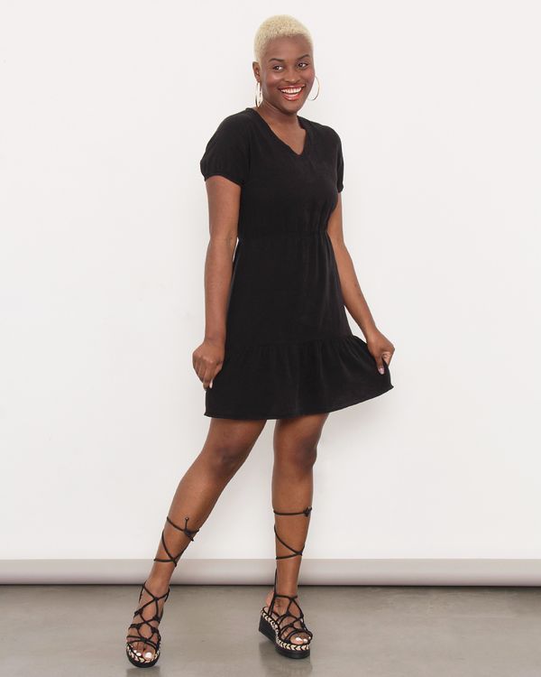 Vestido Feminino Vizzy Gola V Manga Curta Preto UN