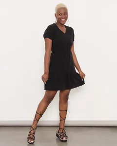 Vestido Feminino Vizzy Gola V Manga Curta Preto UN