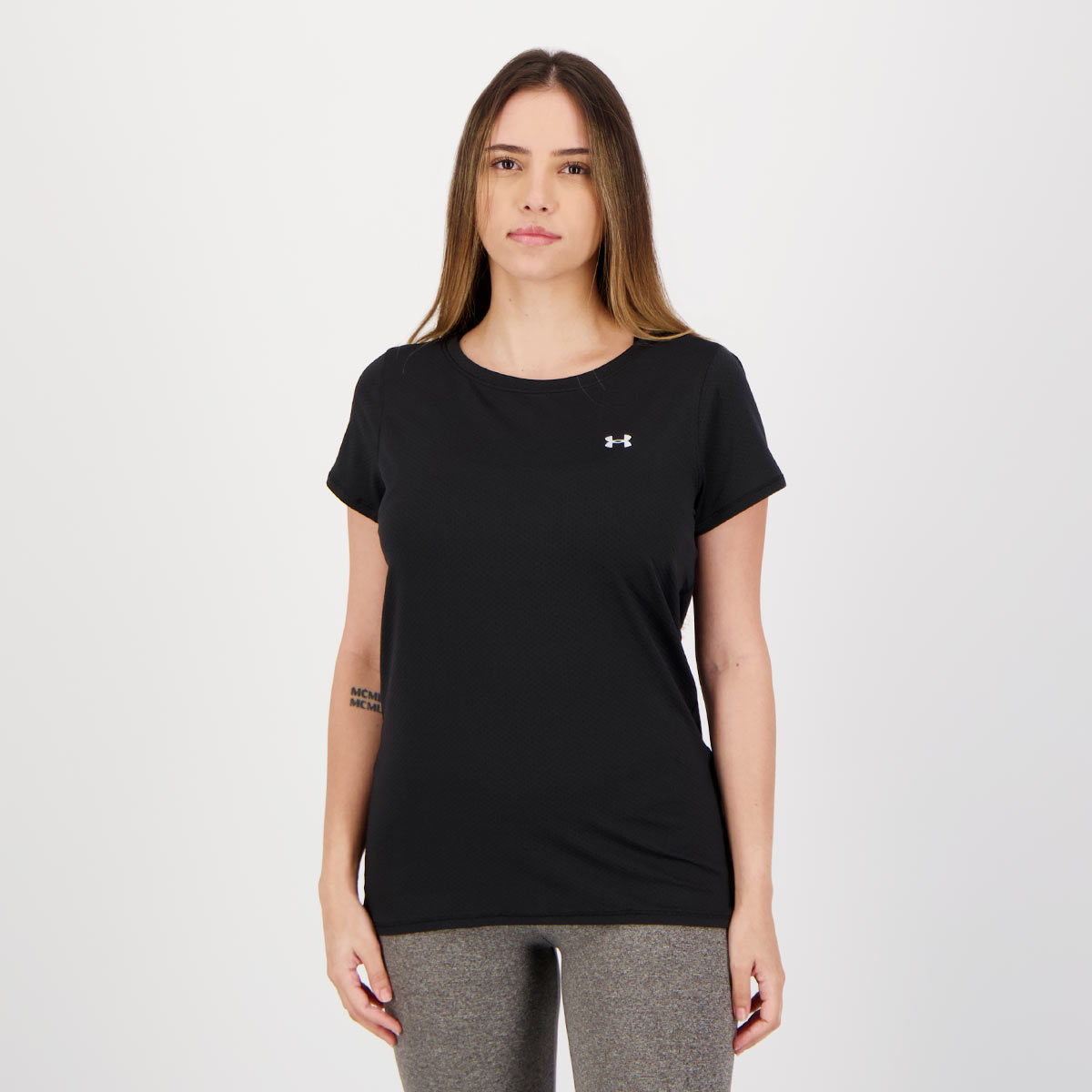 Camiseta Under Armour Heat Gear Feminina Preta e Cinza