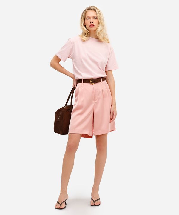 short feminino de alfaiataria acetinado com pregas rosa 40