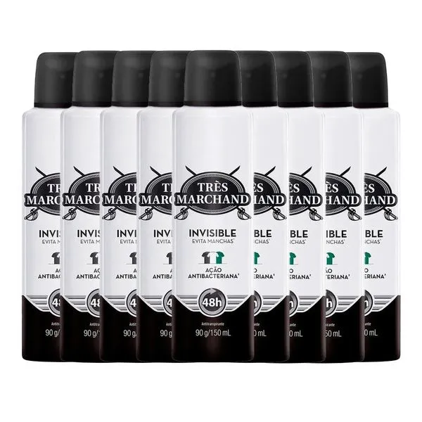 Kit Desodorante Aerossol Très Marchand Invisible 150ml - 9 Unidades