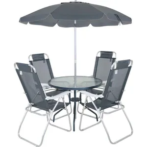 Conjunto Noronha Cinza Com Mesa 4 Cadeiras E Guarda Sol Bel