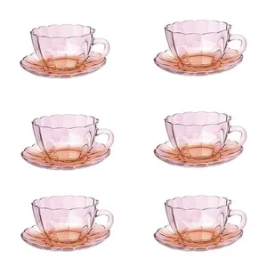 Conjunto 6 Xícaras Café 90ml com Pires Peach Vidro Furta-cor JGXC108DC - Hauskraft