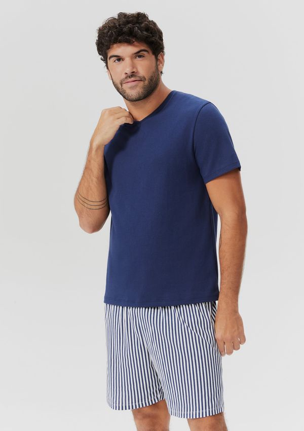 Pijama Masculino Curto Em Malha - Azul M
