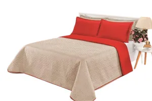 Cobre leito Cobertor 2 travesseiros quarto casal 2,60x2,40 Bege vermelho