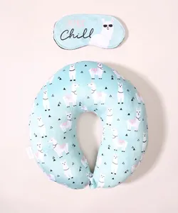 Kit de Apoio de Pescoço Estampado de Lhamas + Tapa Olho "Just Chill" Verde Água Único