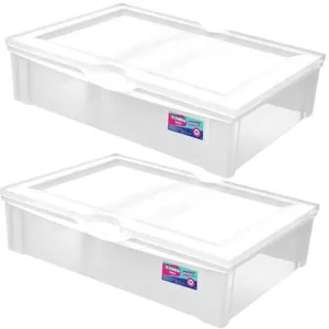 Kit 2 Caixas Organizadoras 29L Baixa com Tampa Plástica Radical Ordene Multiuso Transparente