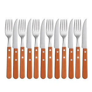 Jogo 6 Garfos E 6 Facas Cabo De Madeira Churrasco Astana 20cm Em Casa Tem