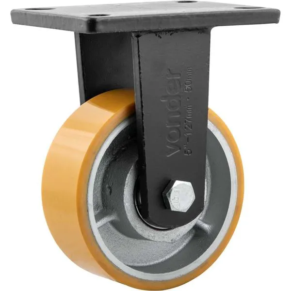 Rodízio Fixo Industrial 5" Poliuretano e Ferro Fundido Laranja VONDER
