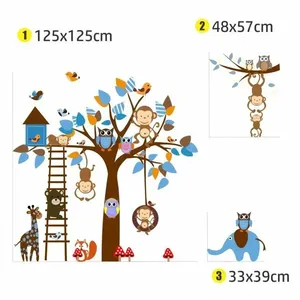 Adesivo de Parede Árvore Safari 125X125 Quarto Infantil Removível sem Resíduo Aplicação em Superfícies Internas Safari Adesivo de Parede Árvore Safari 125X125 Quarto Infantil Removível sem Resíduo Safari