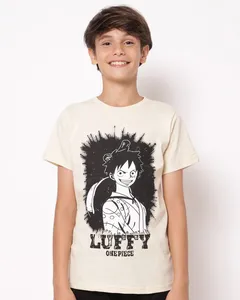 Camiseta Juvenil Anime Luffy One Piece Manga Curta Bege 12