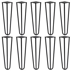 Kit 10 Pés de Metal 30 CM Hairpin Legs Mesa de Canto Rack e Puffs Preto G41