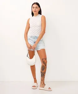 short curto jeans barra desfiada azul 38