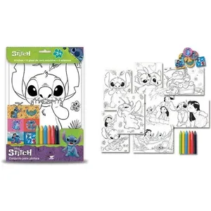 Kit de Pintura Infantil Stitch com 20 Peças Lápis de Cor Pincéis e Aquarelas 26CM X 19CM VP Kit de Pintura Infantil Stitch 20 Peças com Lápis Pincéis e Aquarelas VP
