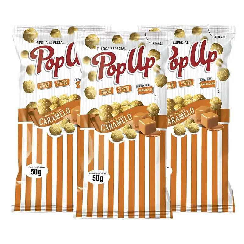 Kit Pipoca Doce Caramelo Sem Lactose Sem Glúten - PopUp 3 Unidades 50g