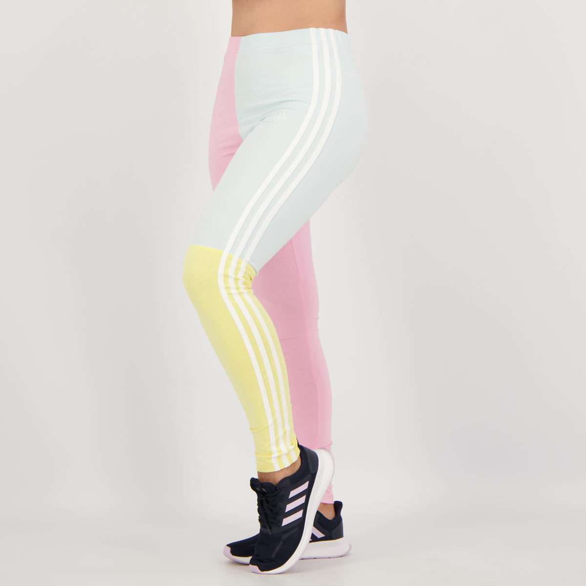 Calça Legging Adidas Colorblock Feminina Rosa Azul e Amarela