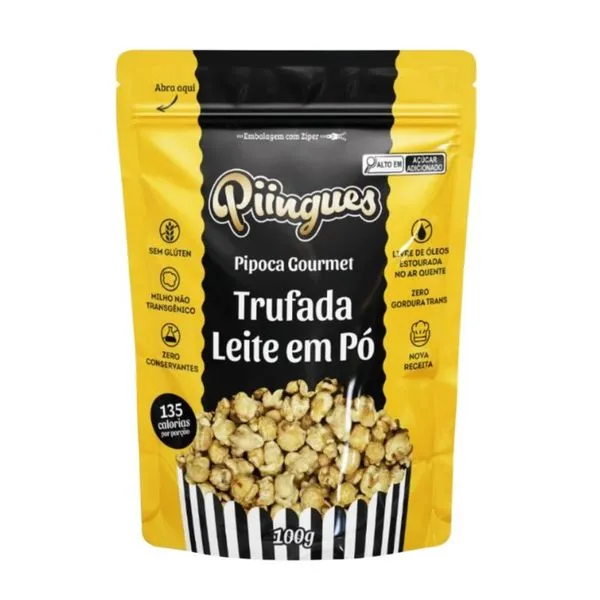 Pipoca Gourmet Piingues Trufada com Leite em Pó 100g PIPOCA GOURMET PIINGUES 100G TRUFADA LEI