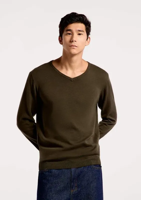 Suéter Básico Masculino Regular Gola V - Verde XG