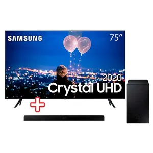 Smart TV 75" Crystal UHD TU8000 4K Samsung + Soundbar Samsung HW-T555, com 2.1 canais, Potência de 320W, Bluetooth, Subwoofer Sem Fio
