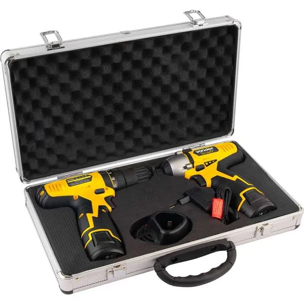 Kit Furadeira Parafusadeira e Parafusadeira de Impacto à Bateria 12V com Maleta de Aluminio 6001108108 Vonder