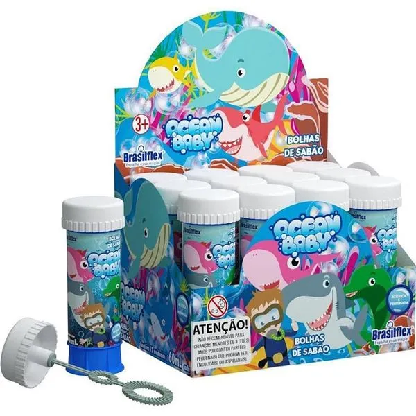 Kit Bolha de Sabão Ocean Baby 60ML Caixa com 12 Potes Fórmula Não Tóxica Brasilflex Kit Bolha de Sabão Ocean Baby 60ML Caixa com 12 Potes Brasilflex