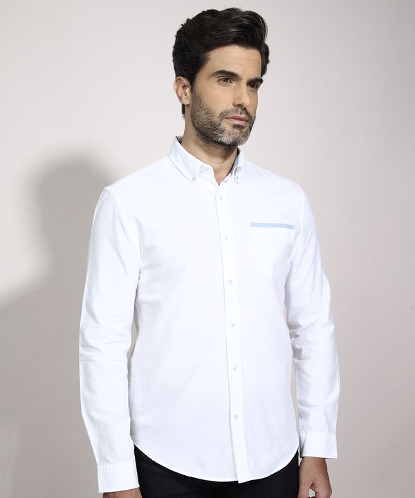 Camisa Tradicional com Recortes Manga Longa Branca PP