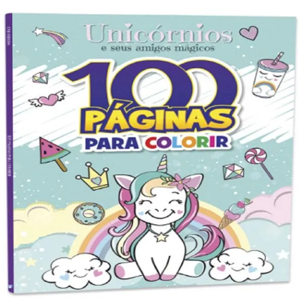 Livro Infantil - 100 Paginas Para Colorir - Unicórnios e Amigos - Catavento