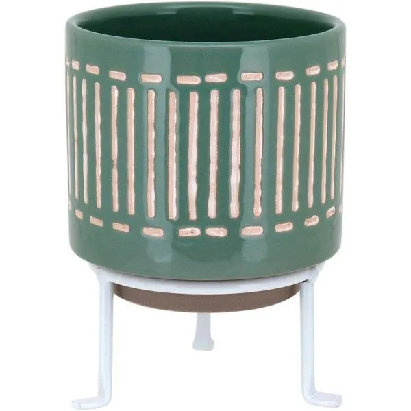 Bernan Cachepô 16X12X12Cm Cerâmica Verde Com Suporte